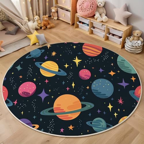 ALTCIRNMD Teppich Weltraumplaneten Für Teenager 3D Symbol-Cartoon Teppich Schlafzimmer Wohnzimmer Dekoration Innenmatte Waschbar Farbe rutschfeste Matte,120Cm von ALTCIRNMD