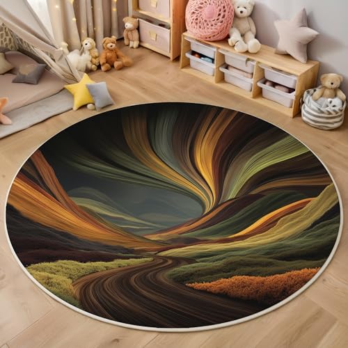 ALTCIRNMD Teppich Wirbelnde Linien Für Teenager 3D Abstrakte Kunst Teppich Schlafzimmer Wohnzimmer Dekoration Innenmatte Waschbar Braungrün rutschfeste Matte,180Cm von ALTCIRNMD