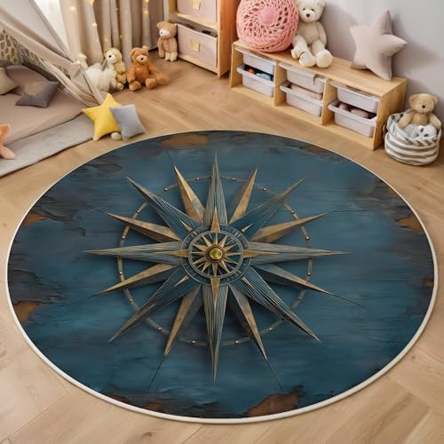 ALTCIRNMD Teppich Wohnzimmer Rund 3D Druck rutschfest Blau Kompassrose Flauschiger Retro-Textur Bodenmatte Für Wohnzimmer,Schlafzimmer Dekor Teenager Junge Mädchen,180Cm ALTCIRNMD Teppich Wohnzimmer Rund 3D Druck rutschfest Blau Kompassrose Flauschiger Retro-Textur Bodenmatte Für Wohnzimmer,Schlafzimmer Dekor Teenager Junge Mädchen,180Cm von ALTCIRNMD
