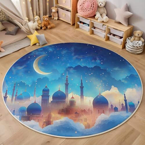 ALTCIRNMD Teppich Wohnzimmer Rund 3D Druck rutschfest Blau Stern-Mond-Schloss Flauschiger Fantasielandschaft Bodenmatte Für Wohnzimmer,Schlafzimmer Dekor Teenager Junge Mädchen,160Cm ALTCIRNMD Teppich Wohnzimmer Rund 3D Druck rutschfest Blau Stern-Mond-Schloss Flauschiger Fantasielandschaft Bodenmatte Für Wohnzimmer,Schlafzimmer Dekor Teenager Junge Mädchen,160Cm von ALTCIRNMD