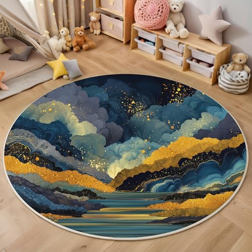 ALTCIRNMD Teppich Wohnzimmer Rund 3D Druck rutschfest Blaugold Nebelfluss Flauschiger Fantasielandschaft Bodenmatte Für Wohnzimmer,Schlafzimmer Dekor Teenager Junge Mädchen,180Cm ALTCIRNMD Teppich Wohnzimmer Rund 3D Druck rutschfest Blaugold Nebelfluss Flauschiger Fantasielandschaft Bodenmatte Für Wohnzimmer,Schlafzimmer Dekor Teenager Junge Mädchen,180Cm von ALTCIRNMD