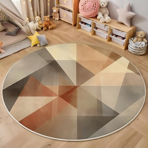 ALTCIRNMD Teppich Wohnzimmer Rund 3D Druck rutschfest Braunbeige Rechteck Dreieck Flauschiger Abstrakte Geometrie Bodenmatte Für Wohnzimmer,Schlafzimmer Dekor Teenager Junge Mädchen,180Cm von ALTCIRNMD