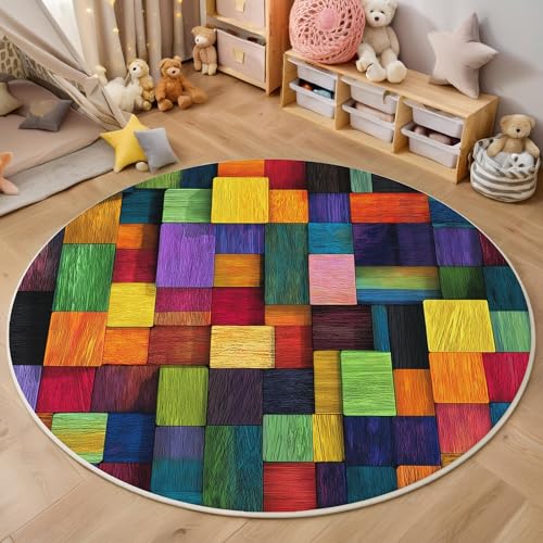 ALTCIRNMD Teppich Wohnzimmer Rund 3D Druck rutschfest Farbe Holzblockgitter Flauschiger Abstrakte Kunst Bodenmatte Für Wohnzimmer,Schlafzimmer Dekor Teenager Junge Mädchen,180Cm ALTCIRNMD Teppich Wohnzimmer Rund 3D Druck rutschfest Farbe Holzblockgitter Flauschiger Abstrakte Kunst Bodenmatte Für Wohnzimmer,Schlafzimmer Dekor Teenager Junge Mädchen,180Cm von ALTCIRNMD