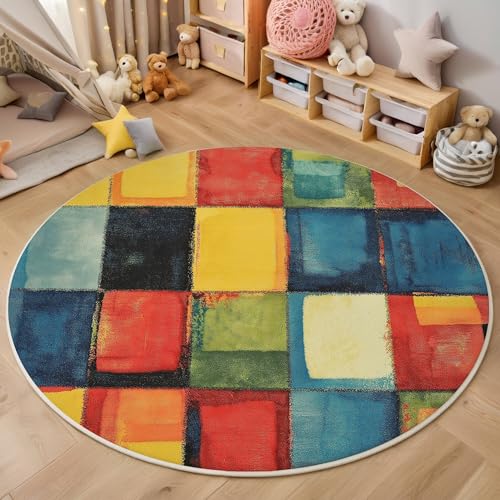ALTCIRNMD Teppich Wohnzimmer Rund 3D Druck rutschfest Farbe Rasterquadrate Flauschiger Abstrakte Geometrie Bodenmatte Für Wohnzimmer,Schlafzimmer Dekor Teenager Junge Mädchen,200Cm ALTCIRNMD Teppich Wohnzimmer Rund 3D Druck rutschfest Farbe Rasterquadrate Flauschiger Abstrakte Geometrie Bodenmatte Für Wohnzimmer,Schlafzimmer Dekor Teenager Junge Mädchen,200Cm von ALTCIRNMD