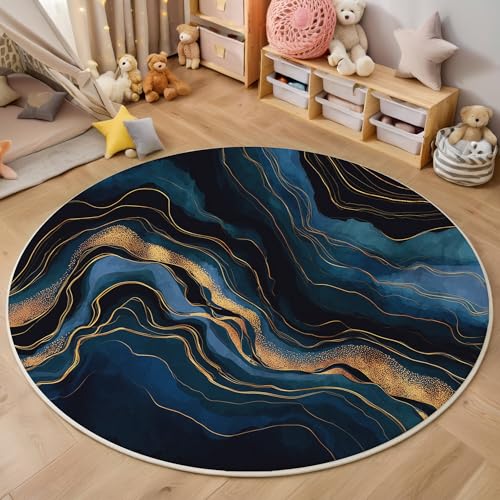 ALTCIRNMD Teppich Wohnzimmer Rund 3D Druck rutschfest Goldblau Linearer Marmor Flauschiger Illustrationskunst Bodenmatte Für Wohnzimmer,Schlafzimmer Dekor Teenager Junge Mädchen,180Cm ALTCIRNMD Teppich Wohnzimmer Rund 3D Druck rutschfest Goldblau Linearer Marmor Flauschiger Illustrationskunst Bodenmatte Für Wohnzimmer,Schlafzimmer Dekor Teenager Junge Mädchen,180Cm von ALTCIRNMD