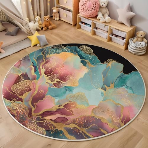 ALTCIRNMD Teppich Wohnzimmer Rund 3D Druck rutschfest Goldblau Linie Blumen Flauschiger Abstrakte Pflanzen Bodenmatte Für Wohnzimmer,Schlafzimmer Dekor Teenager Junge Mädchen,100Cm ALTCIRNMD Teppich Wohnzimmer Rund 3D Druck rutschfest Goldblau Linie Blumen Flauschiger Abstrakte Pflanzen Bodenmatte Für Wohnzimmer,Schlafzimmer Dekor Teenager Junge Mädchen,100Cm von ALTCIRNMD