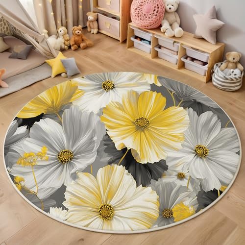 ALTCIRNMD Teppich Wohnzimmer Rund 3D Druck rutschfest Graugelb Gänseblümchen Flauschiger Elegante Pflanzen Bodenmatte Für Wohnzimmer,Schlafzimmer Dekor Teenager Junge Mädchen,180Cm ALTCIRNMD Teppich Wohnzimmer Rund 3D Druck rutschfest Graugelb Gänseblümchen Flauschiger Elegante Pflanzen Bodenmatte Für Wohnzimmer,Schlafzimmer Dekor Teenager Junge Mädchen,180Cm von ALTCIRNMD