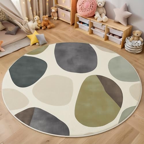 ALTCIRNMD Teppich Wohnzimmer Rund 3D Druck rutschfest Graugrün Kieselsteinmuster Flauschiger Moderne Kunst Bodenmatte Für Wohnzimmer,Schlafzimmer Dekor Teenager Junge Mädchen,180Cm von ALTCIRNMD