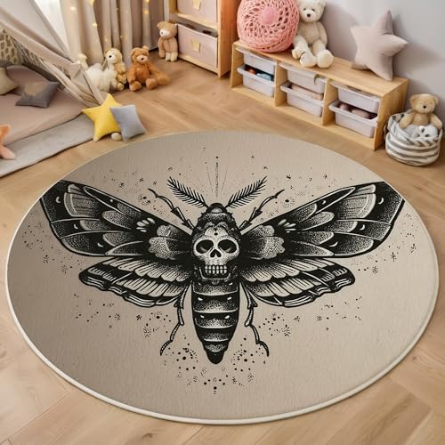 ALTCIRNMD Teppich Wohnzimmer Rund 3D Druck rutschfest Grauschwarz Totenkopfmotte Flauschiger Dunkle Insekten Bodenmatte Für Wohnzimmer,Schlafzimmer Dekor Teenager Junge Mädchen,200Cm ALTCIRNMD Teppich Wohnzimmer Rund 3D Druck rutschfest Grauschwarz Totenkopfmotte Flauschiger Dunkle Insekten Bodenmatte Für Wohnzimmer,Schlafzimmer Dekor Teenager Junge Mädchen,200Cm von ALTCIRNMD