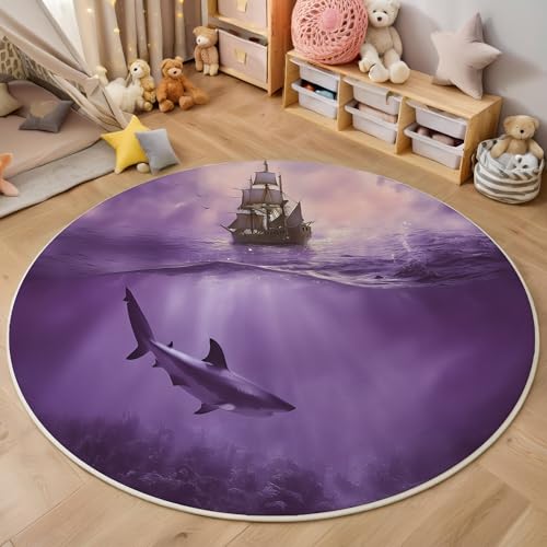 ALTCIRNMD Teppich Wohnzimmer Rund 3D Druck rutschfest Lila Segelhai Flauschiger Fantasielandschaft Bodenmatte Für Wohnzimmer,Schlafzimmer Dekor Teenager Junge Mädchen,200Cm ALTCIRNMD Teppich Wohnzimmer Rund 3D Druck rutschfest Lila Segelhai Flauschiger Fantasielandschaft Bodenmatte Für Wohnzimmer,Schlafzimmer Dekor Teenager Junge Mädchen,200Cm von ALTCIRNMD
