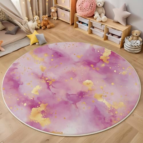 ALTCIRNMD Teppich Wohnzimmer Rund 3D Druck rutschfest Roségold Wolkentextur Flauschiger Fantasy-Kunst Bodenmatte Für Wohnzimmer,Schlafzimmer Dekor Teenager Junge Mädchen,180Cm von ALTCIRNMD