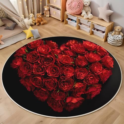 ALTCIRNMD Teppich Wohnzimmer Rund 3D Druck rutschfest Rot Liebe Rose Flauschiger Romantische Pflanzen Bodenmatte Für Wohnzimmer,Schlafzimmer Dekor Teenager Junge Mädchen,100Cm ALTCIRNMD Teppich Wohnzimmer Rund 3D Druck rutschfest Rot Liebe Rose Flauschiger Romantische Pflanzen Bodenmatte Für Wohnzimmer,Schlafzimmer Dekor Teenager Junge Mädchen,100Cm von ALTCIRNMD