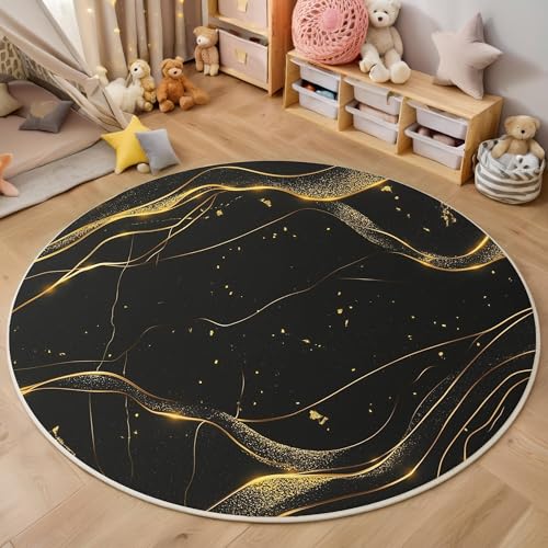 ALTCIRNMD Teppich Wohnzimmer Rund 3D Druck rutschfest Schwarzes Gold Linearer Marmor Flauschiger Abstrakte Eleganz Bodenmatte Für Wohnzimmer,Schlafzimmer Dekor Teenager Junge Mädchen,160Cm ALTCIRNMD Teppich Wohnzimmer Rund 3D Druck rutschfest Schwarzes Gold Linearer Marmor Flauschiger Abstrakte Eleganz Bodenmatte Für Wohnzimmer,Schlafzimmer Dekor Teenager Junge Mädchen,160Cm von ALTCIRNMD