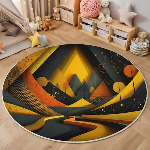 ALTCIRNMD Teppich Wunderschöne Berge Für Teenager 3D Abstrakt Retro Teppich Schlafzimmer Wohnzimmer Dekoration Innenmatte Waschbar Gelb Schwarz rutschfeste Matte,100Cm von ALTCIRNMD