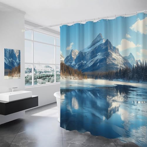 ALTCIRNMD Verschneiter Bergsee Duschvorhang Winterwald Duschvorhänge 180Wx200Lcm Anti-Schimmel Wasserdicht Polyester Stoff Waschbar Bad Vorhang Für Badzimmer Mit Haken von ALTCIRNMD