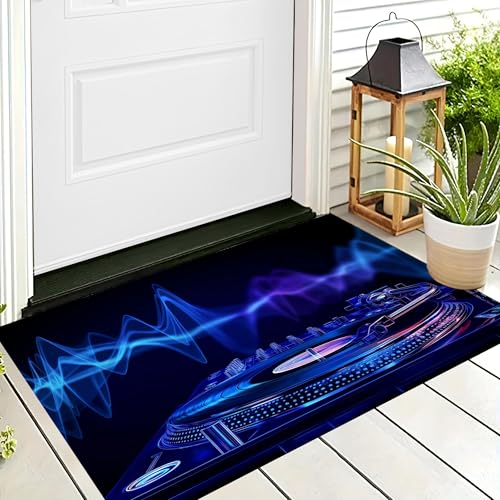 ALTCIRNMD Waschbare Teppiche,Klein rutschfest,Blau Dj Soundwave Musikkunst Teppich,Fußmatte Den Innenbereich Terrasse Weicher Teppich Für Eingangsbereich Flur,80X120Cm von ALTCIRNMD