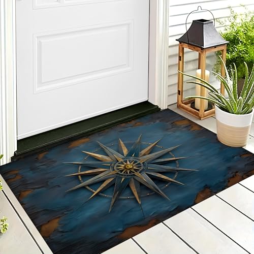 ALTCIRNMD Waschbare Teppiche,Klein rutschfest,Blau Kompassrose Retro-Textur Teppich,Fußmatte Den Innenbereich Terrasse Weicher Teppich Für Eingangsbereich Flur,50X80Cm ALTCIRNMD Waschbare Teppiche,Klein rutschfest,Blau Kompassrose Retro-Textur Teppich,Fußmatte Den Innenbereich Terrasse Weicher Teppich Für Eingangsbereich Flur,50X80Cm von ALTCIRNMD