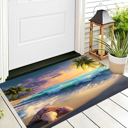 ALTCIRNMD Waschbare Teppiche,Klein rutschfest,Blau Weiß Palmenschalen Meereswellenlandschaft Teppich,Fußmatte Den Innenbereich Terrasse Weicher Teppich Für Eingangsbereich Flur,40X60Cm ALTCIRNMD Waschbare Teppiche,Klein rutschfest,Blau Weiß Palmenschalen Meereswellenlandschaft Teppich,Fußmatte Den Innenbereich Terrasse Weicher Teppich Für Eingangsbereich Flur,40X60Cm von ALTCIRNMD