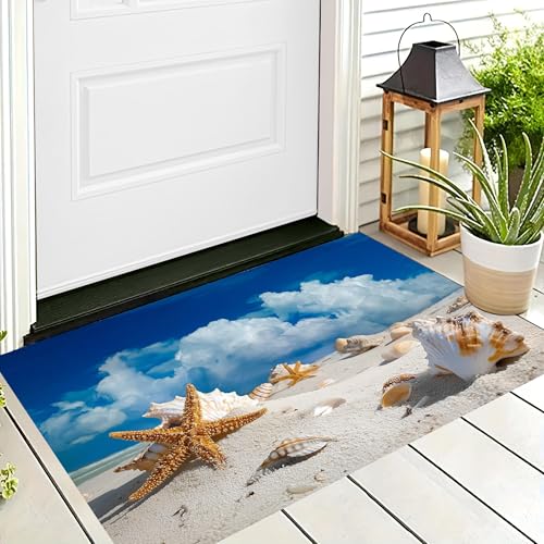ALTCIRNMD Waschbare Teppiche,Klein rutschfest,Blau Weiß Seesternschalen Strandlandschaft Teppich,Fußmatte Den Innenbereich Terrasse Weicher Teppich Für Eingangsbereich Flur,90X150Cm ALTCIRNMD Waschbare Teppiche,Klein rutschfest,Blau Weiß Seesternschalen Strandlandschaft Teppich,Fußmatte Den Innenbereich Terrasse Weicher Teppich Für Eingangsbereich Flur,90X150Cm von ALTCIRNMD