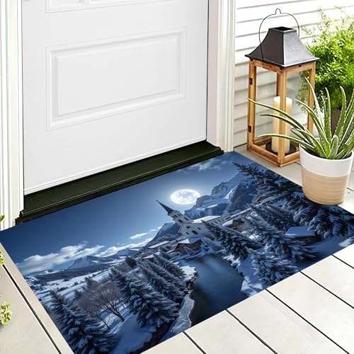ALTCIRNMD Waschbare Teppiche,Klein rutschfest,Blau Weiß Walddorf Winterlandschaft Teppich,Fußmatte Den Innenbereich Terrasse Weicher Teppich Für Eingangsbereich Flur,60X90Cm ALTCIRNMD Waschbare Teppiche,Klein rutschfest,Blau Weiß Walddorf Winterlandschaft Teppich,Fußmatte Den Innenbereich Terrasse Weicher Teppich Für Eingangsbereich Flur,60X90Cm von ALTCIRNMD