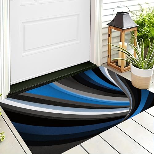 ALTCIRNMD Waschbare Teppiche,Klein rutschfest,Blaugrau Gebogene Streifen Wellenkunst Teppich,Fußmatte Den Innenbereich Terrasse Weicher Teppich Für Eingangsbereich Flur,60X90Cm von ALTCIRNMD