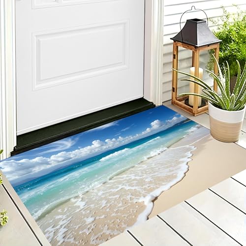 ALTCIRNMD Waschbare Teppiche,Klein rutschfest,Blaugrün Blauer Himmel Strand Natürliche Landschaft Teppich,Fußmatte Den Innenbereich Terrasse Weicher Teppich Für Eingangsbereich Flur,70X100Cm von ALTCIRNMD