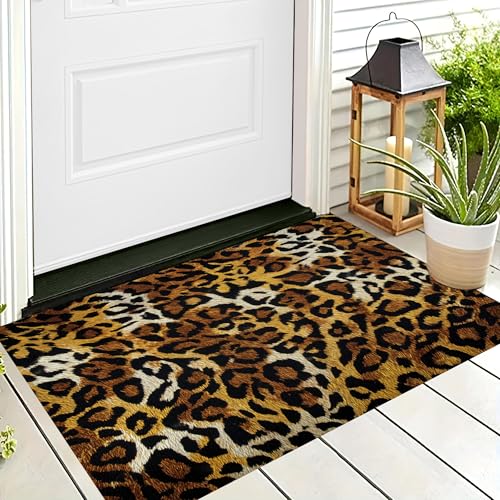 ALTCIRNMD Waschbare Teppiche,Klein rutschfest,Bräunlich Gelb Personalisierter Leopardendruck Tiertexturen Teppich,Fußmatte Den Innenbereich Terrasse Weicher Teppich Für Eingangsbereich Flur,70X100Cm von ALTCIRNMD