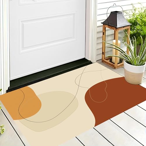 ALTCIRNMD Waschbare Teppiche,Klein rutschfest,Braun-Orange Strichzeichnungen Abstrakter Minimalismus Teppich,Fußmatte Den Innenbereich Terrasse Weicher Teppich Für Eingangsbereich Flur,40X60Cm von ALTCIRNMD