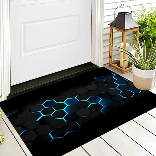 ALTCIRNMD Waschbare Teppiche,Klein rutschfest,Dunkelblau Einfaches Sechseck Modische Geometrie Teppich,Fußmatte Den Innenbereich Terrasse Weicher Teppich Für Eingangsbereich Flur,70X100Cm von ALTCIRNMD