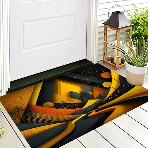 ALTCIRNMD Waschbare Teppiche,Klein rutschfest,Gelb Schwarz Wunderschöne Berge Abstrakt Retro Teppich,Fußmatte Den Innenbereich Terrasse Weicher Teppich Für Eingangsbereich Flur,70X100Cm von ALTCIRNMD