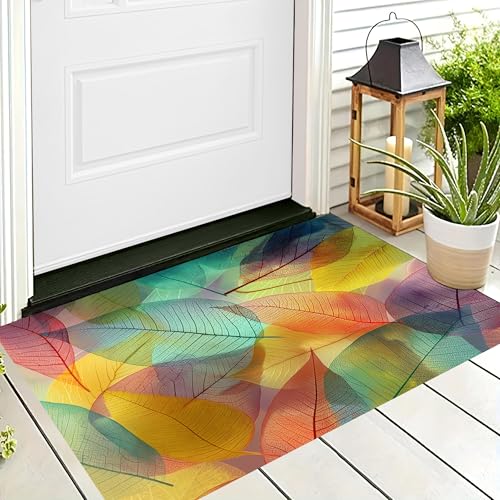 ALTCIRNMD Waschbare Teppiche,Klein rutschfest,Gelbgrün Linie Verlässt Modepflanzen Teppich,Fußmatte Den Innenbereich Terrasse Weicher Teppich Für Eingangsbereich Flur,60X90Cm von ALTCIRNMD