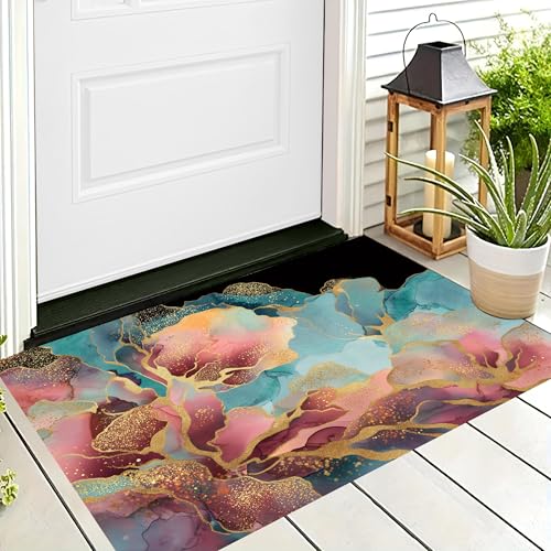 ALTCIRNMD Waschbare Teppiche,Klein rutschfest,Goldblau Linie Blumen Abstrakte Pflanzen Teppich,Fußmatte Den Innenbereich Terrasse Weicher Teppich Für Eingangsbereich Flur,50X80Cm ALTCIRNMD Waschbare Teppiche,Klein rutschfest,Goldblau Linie Blumen Abstrakte Pflanzen Teppich,Fußmatte Den Innenbereich Terrasse Weicher Teppich Für Eingangsbereich Flur,50X80Cm von ALTCIRNMD