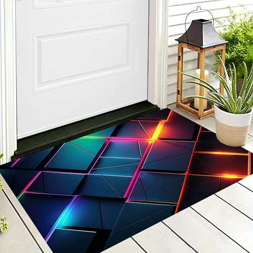ALTCIRNMD Waschbare Teppiche,Klein rutschfest,Grau Helles Rechteck Abstrakte Geometrie Teppich,Fußmatte Den Innenbereich Terrasse Weicher Teppich Für Eingangsbereich Flur,40X60Cm von ALTCIRNMD