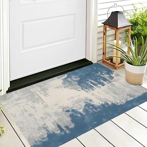 ALTCIRNMD Waschbare Teppiche,Klein rutschfest,Graublau Strukturierte Töne Industrielle Kunst Teppich,Fußmatte Den Innenbereich Terrasse Weicher Teppich Für Eingangsbereich Flur,90X150Cm von ALTCIRNMD