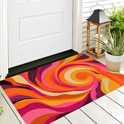 ALTCIRNMD Waschbare Teppiche,Klein rutschfest,Orange-Rot Aquarellwirbel Abstrakte Kunst Teppich,Fußmatte Den Innenbereich Terrasse Weicher Teppich Für Eingangsbereich Flur,60X90Cm von ALTCIRNMD