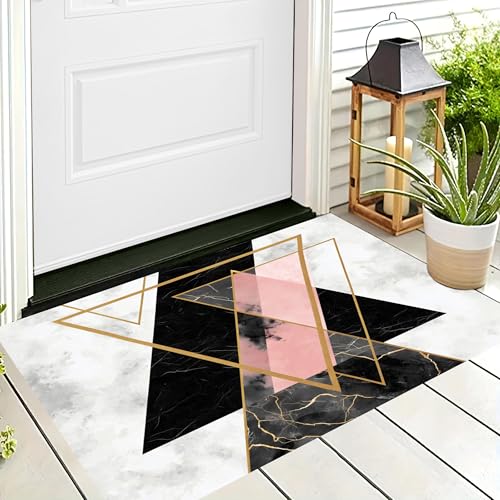 ALTCIRNMD Waschbare Teppiche,Klein rutschfest,Rosa Schwarz Linearer Marmor Minimal Art Teppich,Fußmatte Den Innenbereich Terrasse Weicher Teppich Für Eingangsbereich Flur,90X150Cm von ALTCIRNMD