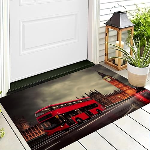 ALTCIRNMD Waschbare Teppiche,Klein rutschfest,Rot Big Ben Bus London,England Teppich,Fußmatte Den Innenbereich Terrasse Weicher Teppich Für Eingangsbereich Flur,60X90Cm von ALTCIRNMD