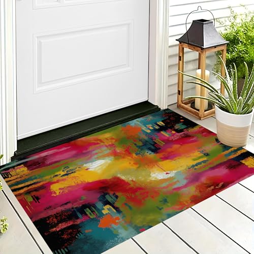 ALTCIRNMD Waschbare Teppiche,Klein rutschfest,Rot Gelb Abstrakte Farben Fauvismus Teppich,Fußmatte Den Innenbereich Terrasse Weicher Teppich Für Eingangsbereich Flur,70X100Cm von ALTCIRNMD