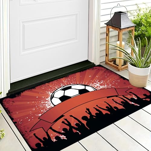 ALTCIRNMD Waschbare Teppiche,Klein rutschfest,Rot Gestreifter Fußball Fröhlicher Sport Teppich,Fußmatte Den Innenbereich Terrasse Weicher Teppich Für Eingangsbereich Flur,60X90Cm von ALTCIRNMD