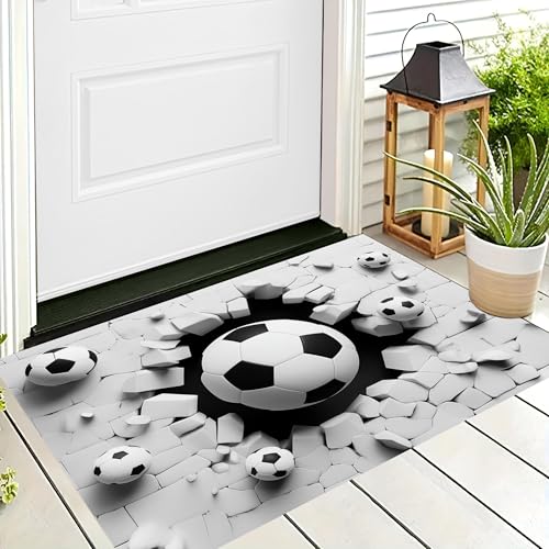 ALTCIRNMD Waschbare Teppiche,Klein rutschfest,Schwarz Weiß Wandfußball Illustration Bewegung Teppich,Fußmatte Den Innenbereich Terrasse Weicher Teppich Für Eingangsbereich Flur,80X120Cm von ALTCIRNMD