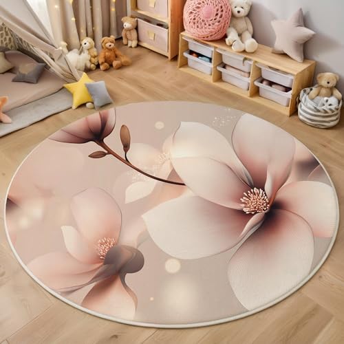 ALTCIRNMD rutschfeste Teppich Rund,3D Rosa Einfache Blumen Teppich Für Wohnzimmer Fantasiepflanzen Weich Teppiche Fußmatte Für Schlafzimmer Kinderzimmer Küche Esszimmer,140Cm von ALTCIRNMD