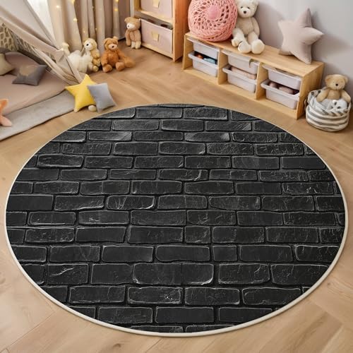 ALTCIRNMD rutschfeste Teppich Rund,3D Schwarz Ziegelmauer Textur Teppich Für Wohnzimmer Retro-Kunst Weich Teppiche Fußmatte Für Schlafzimmer Kinderzimmer Küche Esszimmer,100Cm ALTCIRNMD rutschfeste Teppich Rund,3D Schwarz Ziegelmauer Textur Teppich Für Wohnzimmer Retro-Kunst Weich Teppiche Fußmatte Für Schlafzimmer Kinderzimmer Küche Esszimmer,100Cm von ALTCIRNMD