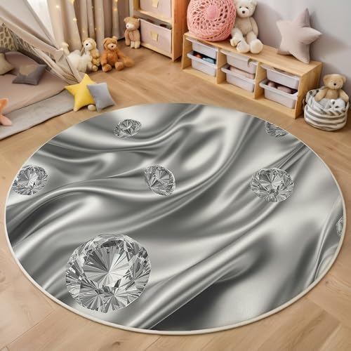 ALTCIRNMD rutschfeste Teppich Rund,3D Silber Diamantlinien Teppich Für Wohnzimmer Luxuskunst Weich Teppiche Fußmatte Für Schlafzimmer Kinderzimmer Küche Esszimmer,120Cm von ALTCIRNMD