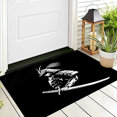 Badteppich Rutschfeste,3D-Muster Fußmatte Schwarz Weiß Einfacher Samurai,Badezimmer Deko,Japanische Schriftzeichen Badematte Rutschfester Badezimmerteppich Absorbierender Dekorative,70X100Cm von ALTCIRNMD