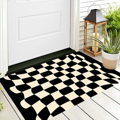 Badteppich Rutschfeste,3D-Muster Fußmatte Schwarz Weiß Symmetrisches Gitter,Badezimmer Deko,Minimalistisch Psychedelisch Badematte Rutschfester Badezimmerteppich Absorbierender Dekorative,90X150Cm von ALTCIRNMD