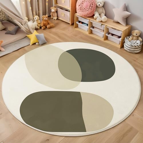 Beige Unregelmäßige Ellipse 3D Teppich Rundteppich Für Wohnzimmer 200Cm Abbildungsgeometrie,Schlafzimmer Rutschfeste Bodenmatte Krabbelmatte Tischset Flur Badematte Esszimmer Eingangsbereich von ALTCIRNMD