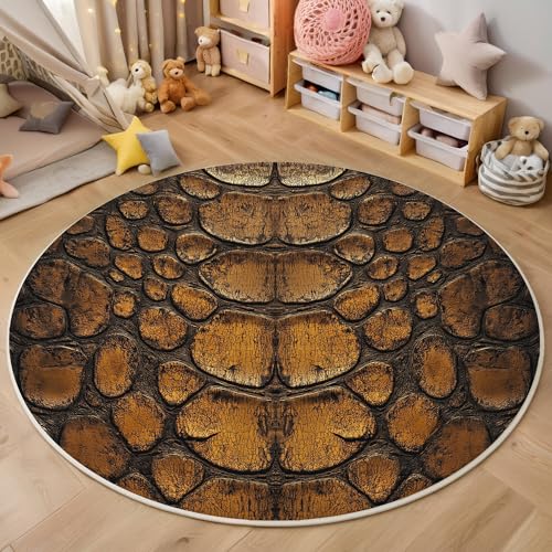 Braun Symmetrisches Alligatorleder 3D Teppich Rundteppich Für Wohnzimmer 160Cm Visuelle Textur,Schlafzimmer rutschfeste Bodenmatte Krabbelmatte Tischset Flur Badematte Esszimmer Eingangsbereich von ALTCIRNMD