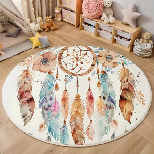 Braunblau Blumen-Traumfänger 3D Teppich Rundteppich Für Wohnzimmer 100Cm Böhmische Pflanzen,Schlafzimmer Rutschfeste Bodenmatte Krabbelmatte Tischset Flur Badematte Esszimmer Eingangsbereich Braunblau Blumen-Traumfänger 3D Teppich Rundteppich Für Wohnzimmer 100Cm Böhmische Pflanzen,Schlafzimmer Rutschfeste Bodenmatte Krabbelmatte Tischset Flur Badematte Esszimmer Eingangsbereich von ALTCIRNMD