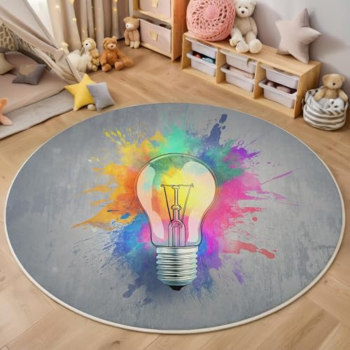 Farbe Farbige Glühbirnen 3D Teppich Rundteppich Für Wohnzimmer 100Cm Kreative Künste,Schlafzimmer rutschfeste Bodenmatte Krabbelmatte Tischset Flur Badematte Esszimmer Eingangsbereich Farbe Farbige Glühbirnen 3D Teppich Rundteppich Für Wohnzimmer 100Cm Kreative Künste,Schlafzimmer rutschfeste Bodenmatte Krabbelmatte Tischset Flur Badematte Esszimmer Eingangsbereich von ALTCIRNMD