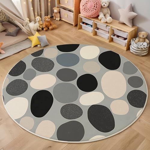 Grauschwarz Kieselsteinkreis 3D Teppich Rundteppich Für Wohnzimmer 200Cm Personalisierter Stein,Schlafzimmer Rutschfeste Bodenmatte Krabbelmatte Tischset Flur Badematte Esszimmer Eingangsbereich Grauschwarz Kieselsteinkreis 3D Teppich Rundteppich Für Wohnzimmer 200Cm Personalisierter Stein,Schlafzimmer Rutschfeste Bodenmatte Krabbelmatte Tischset Flur Badematte Esszimmer Eingangsbereich von ALTCIRNMD